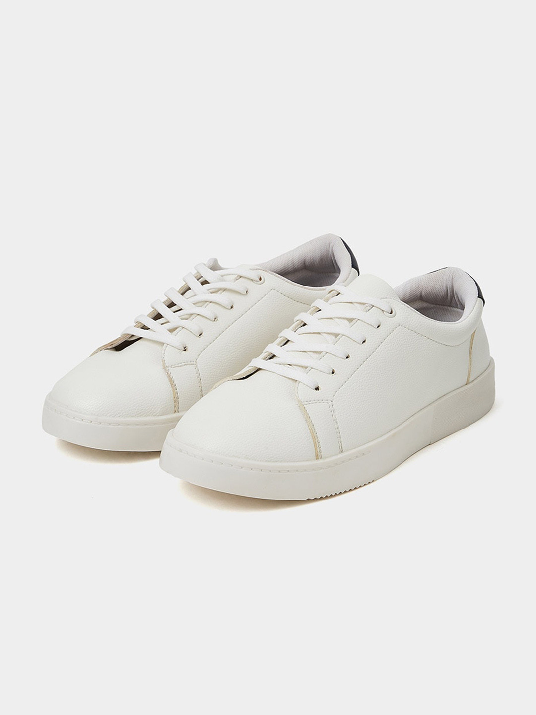 

Styli Men Faux Leather Round Toe Lace-Up Sneakers, White