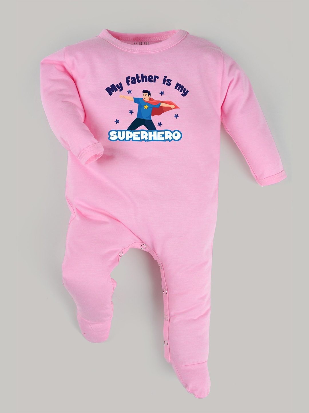 

FflirtyGo Infants Superhero Printed Pure Cotton Sleepsuit, Pink