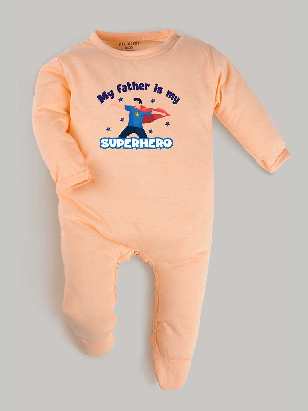 

FflirtyGo Infants Superhero Printed Pure Cotton Sleepsuit, Peach