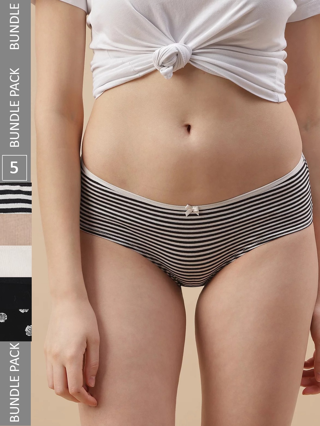 

Marks & Spencer Women Pack Of 5 Printed Cotton Basic Briefs, Black