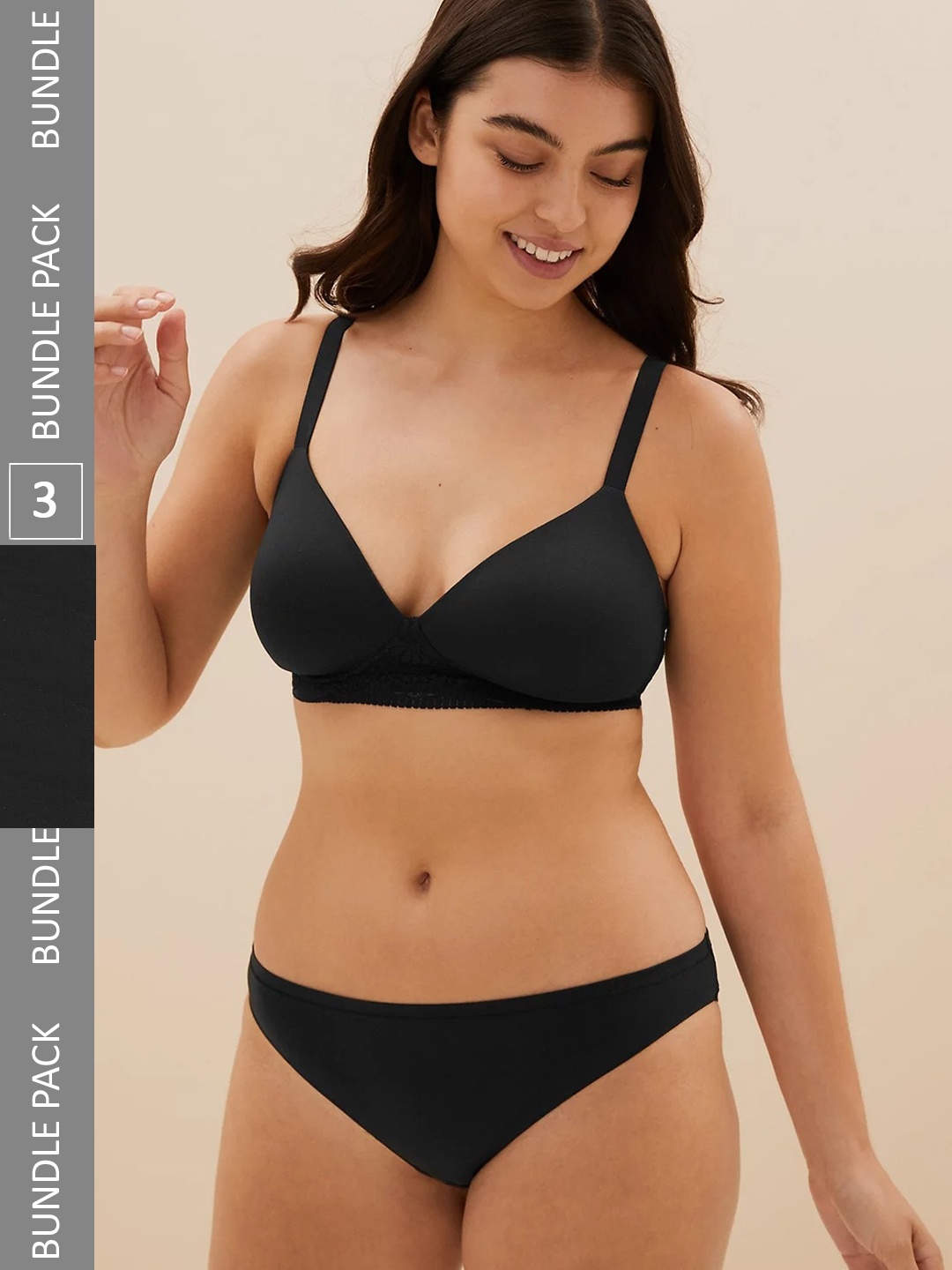 

Marks & Spencer Women Pack Of 3 Laced Bikini Briefs, Black