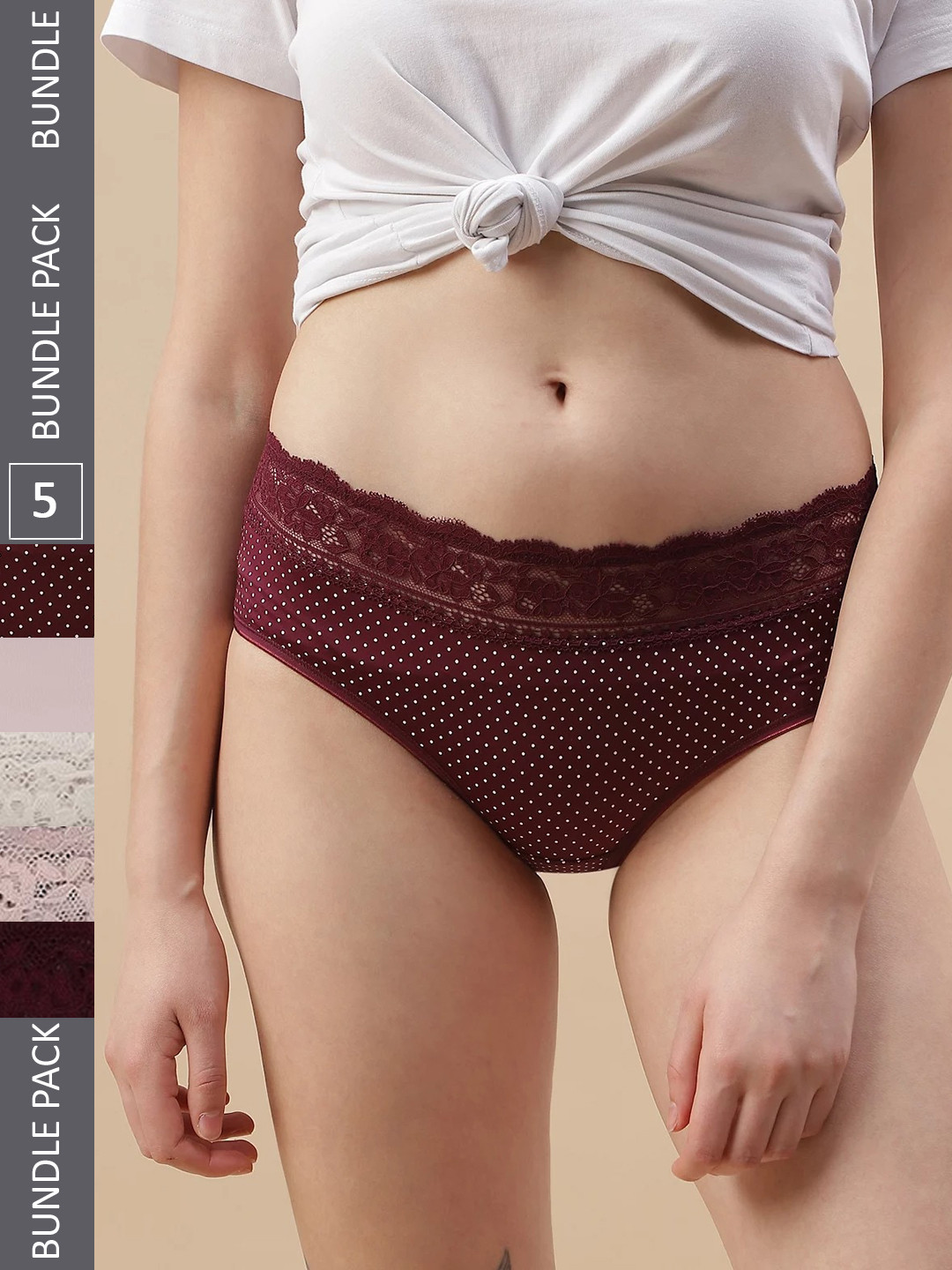

Marks & Spencer Women Pack Of 5 Laced Basic Briefs, Brown