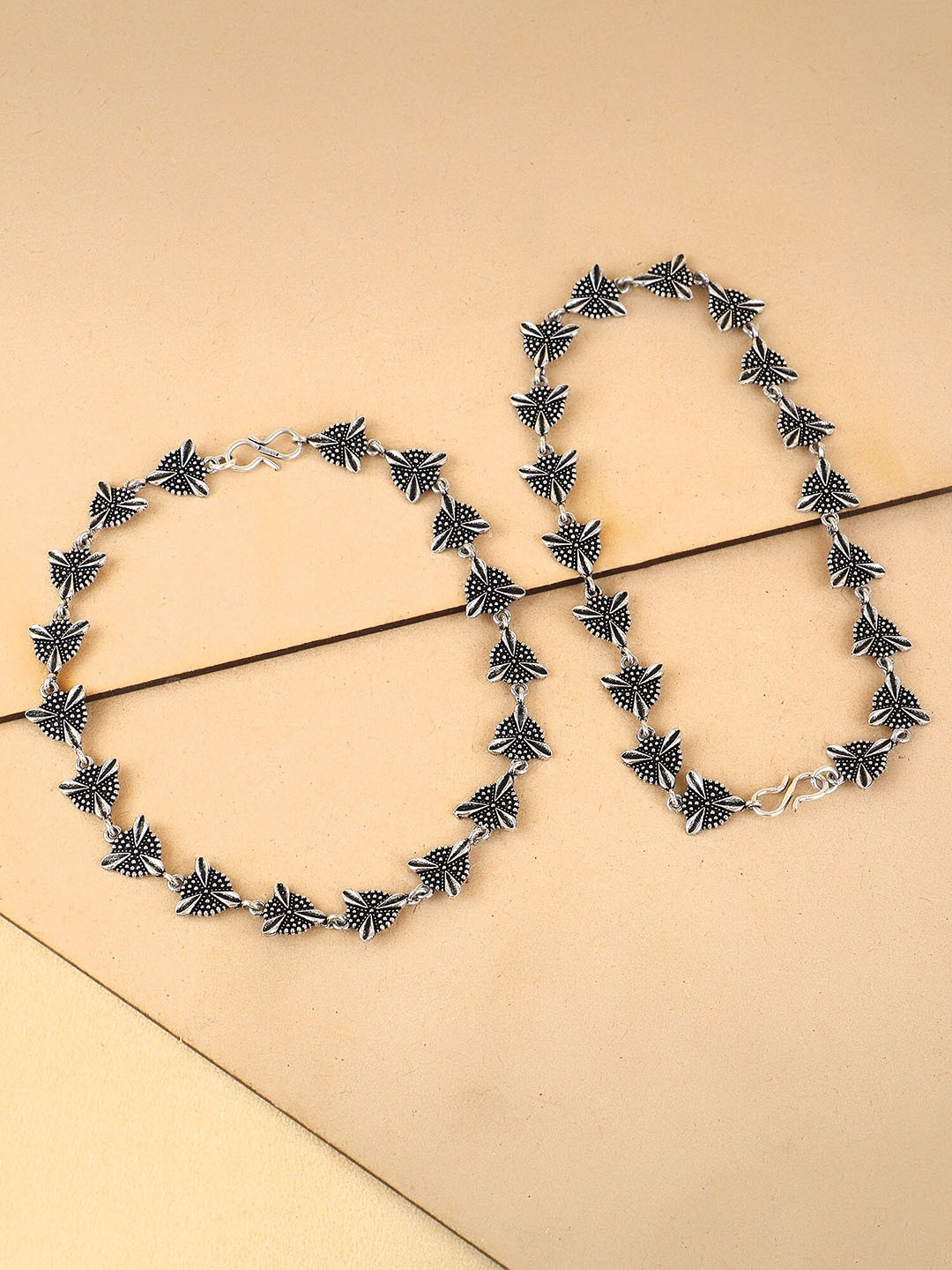 

Adwitiya Collection Set Of 2 Silver-Plated Stone-Studded Anklets