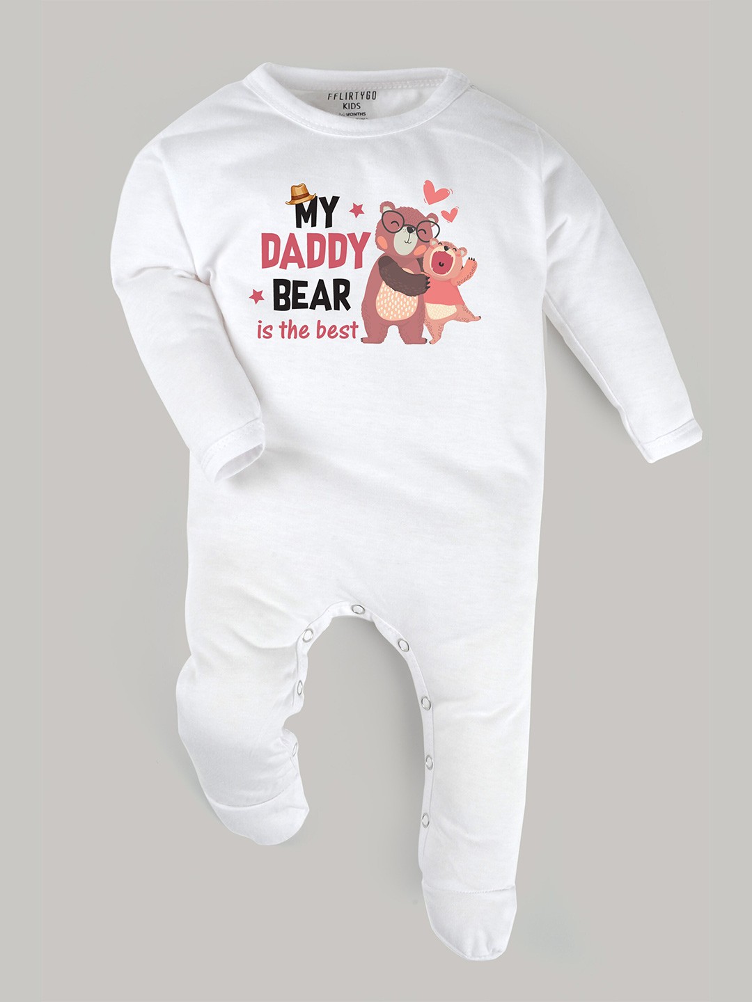 

FFLIRTYGO Infants Kids Typography Printed Pure Cotton Sleepsuit, White