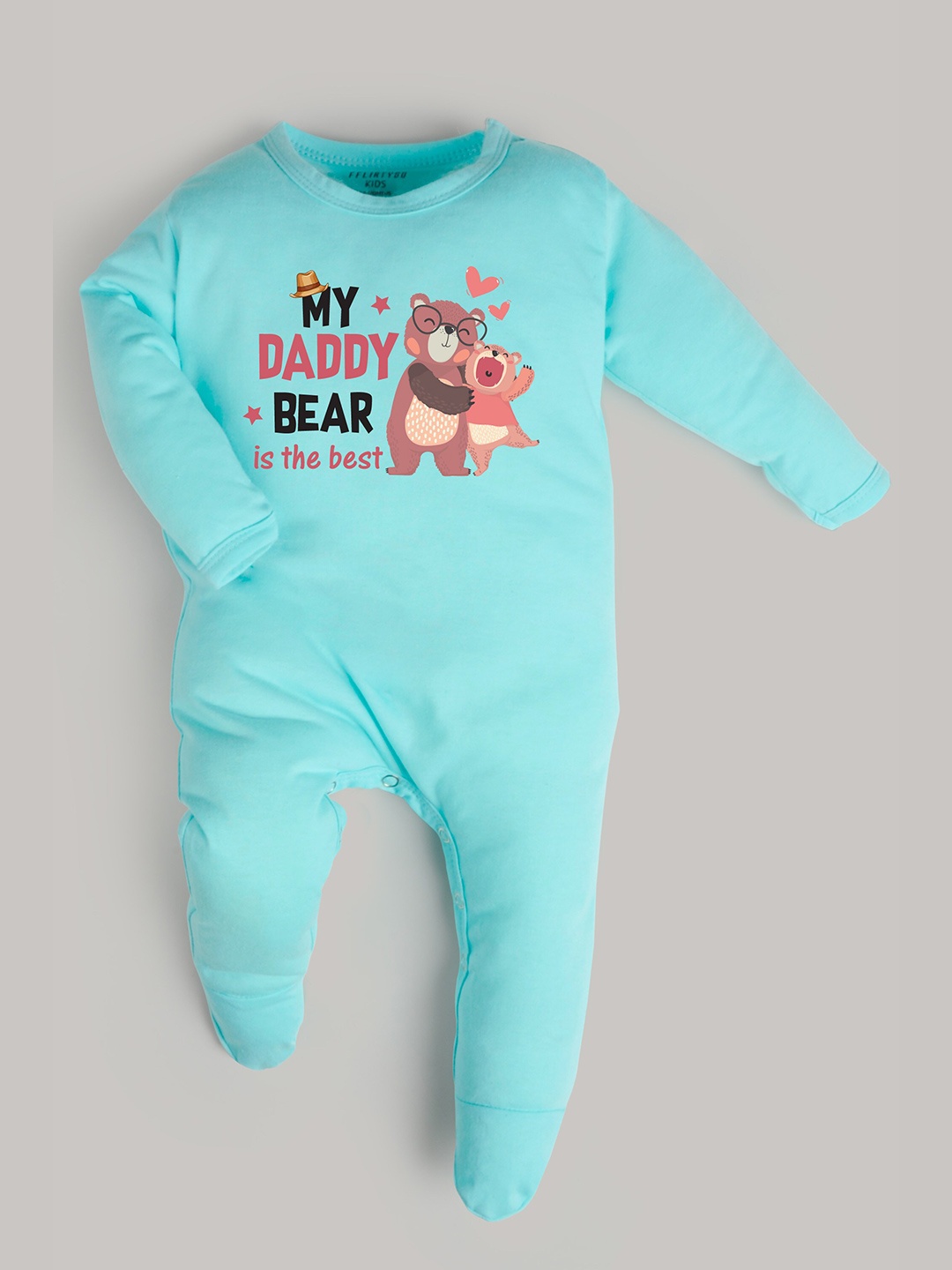 

FFLIRTYGO Infant Kids Fathers Day Printed Cotton Sleepsuit, Turquoise blue