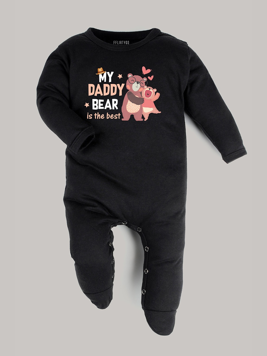 

FFLIRTYGO Infant Printed Pure Cotton Sleepsuit, Black