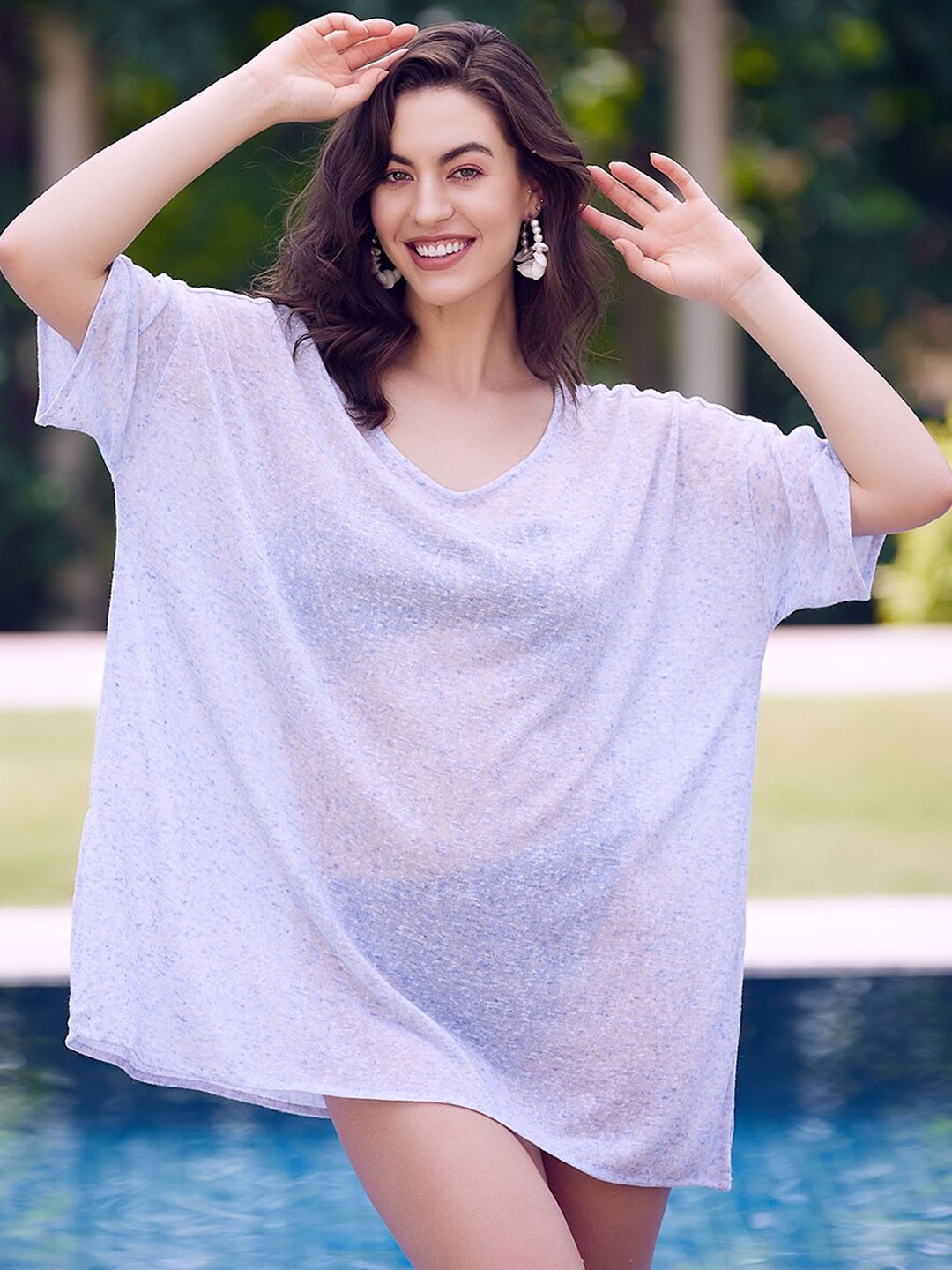 

Athena Blue Round Neck Net Cover up Dress