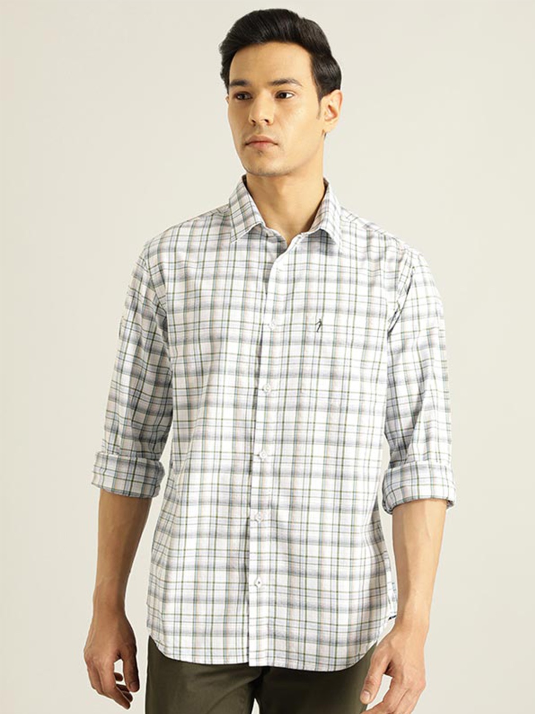 

Indian Terrain Chiseled Slim Fit Tartan Checked Pure Cotton Casual Shirt, White