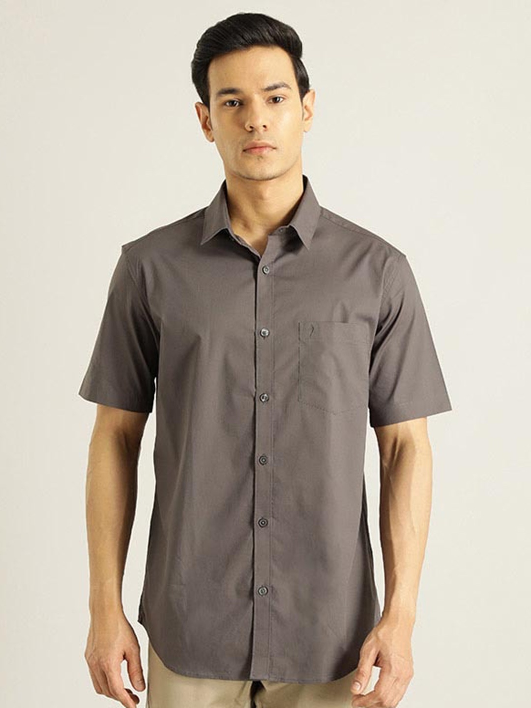 

Indian Terrain Chiseled Slim Fit Pure Cotton Shirt, Black