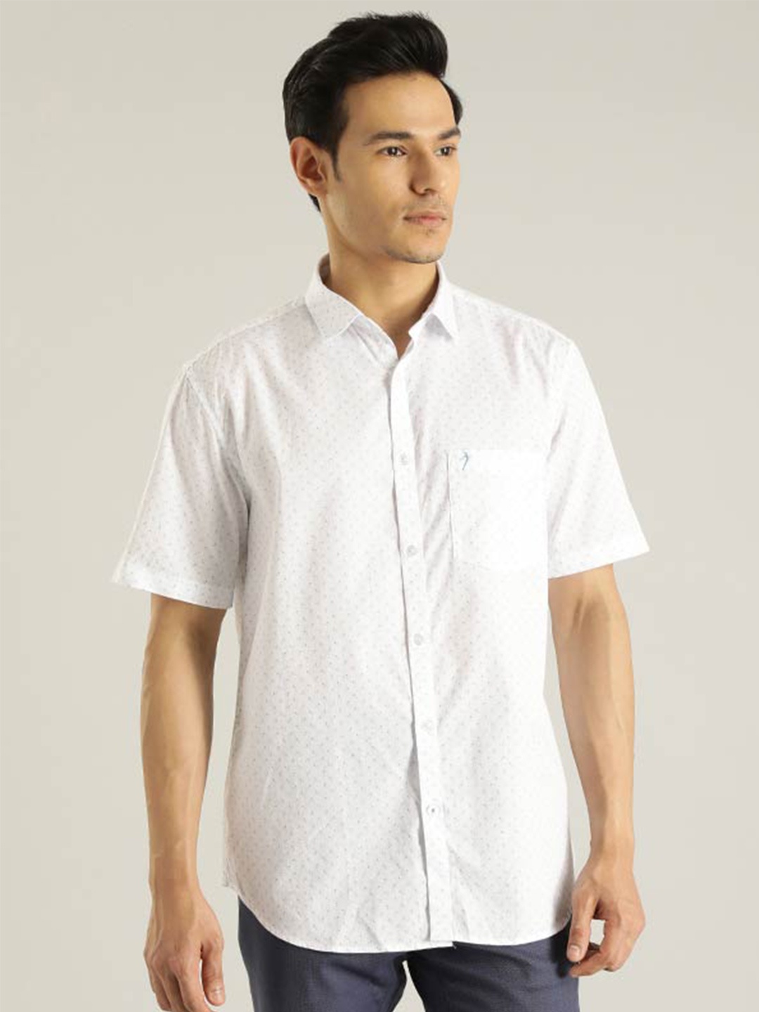 

Indian Terrain Chiseled Slim Fit Opaque Micro Ditsy Printed Pure Cotton Casual Shirt, White
