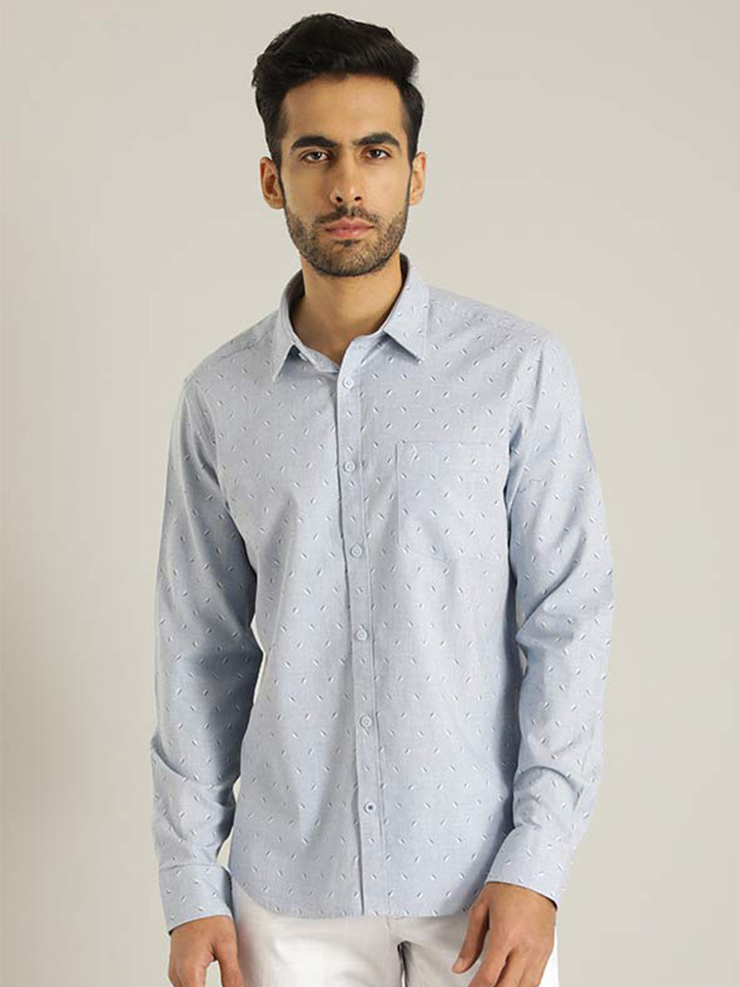 

Indian Terrain Chiseled Slim Fit Opaque Conersational Printed Pure Cotton Casual Shirt, Blue