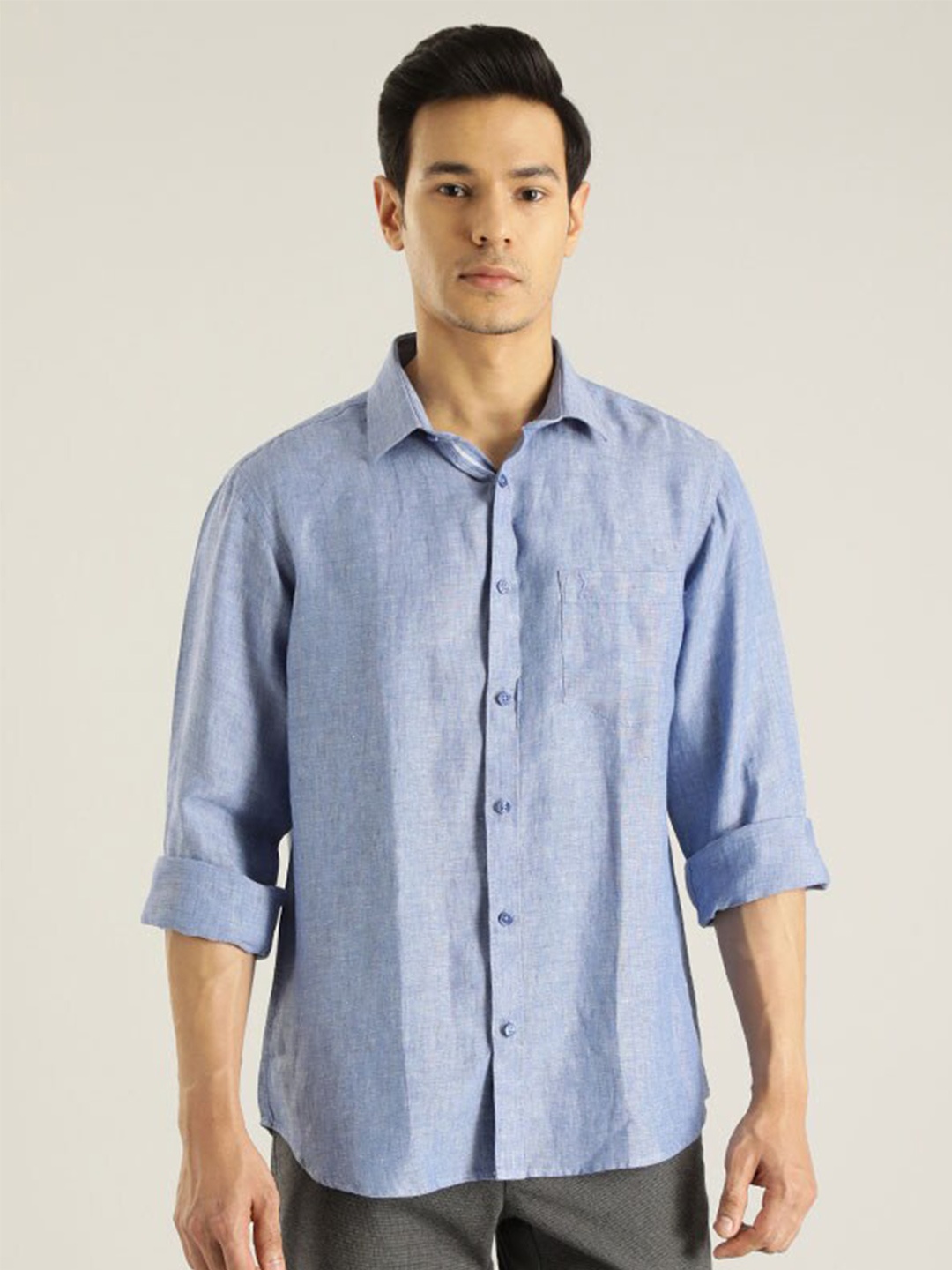 

Indian Terrain Chiseled Slim Fit Opaque Pure Cotton Casual Shirt, Blue