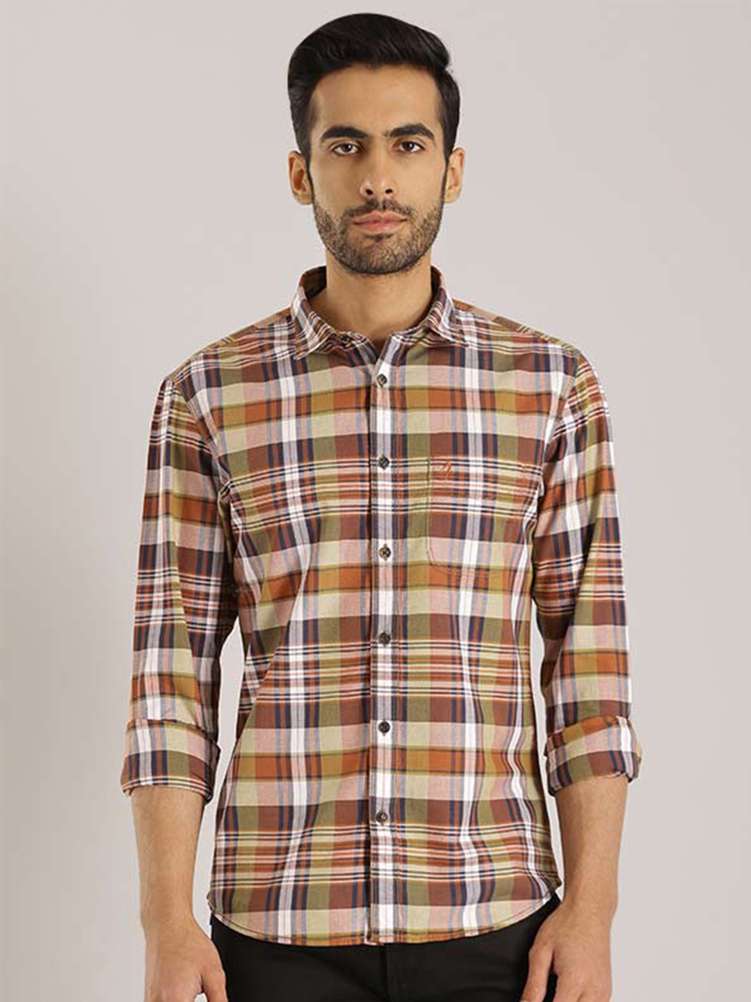 

Indian Terrain Chiseled Slim Fit Tartan Checked Pure Cotton Shirt, Blue