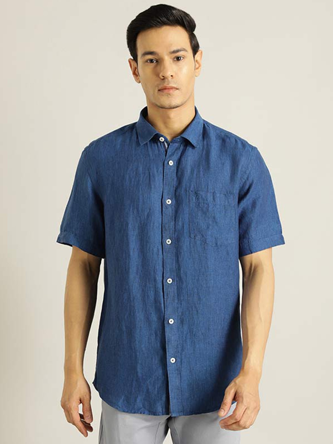 

Indian Terrain Chiseled Slim Fit Pure Cotton Shirt, Blue
