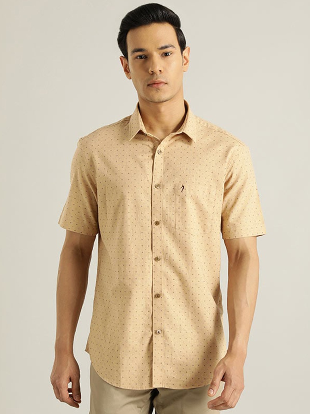 

Indian Terrain Chiseled Slim Fit Printed Pure Cotton Casual Shirt, Brown