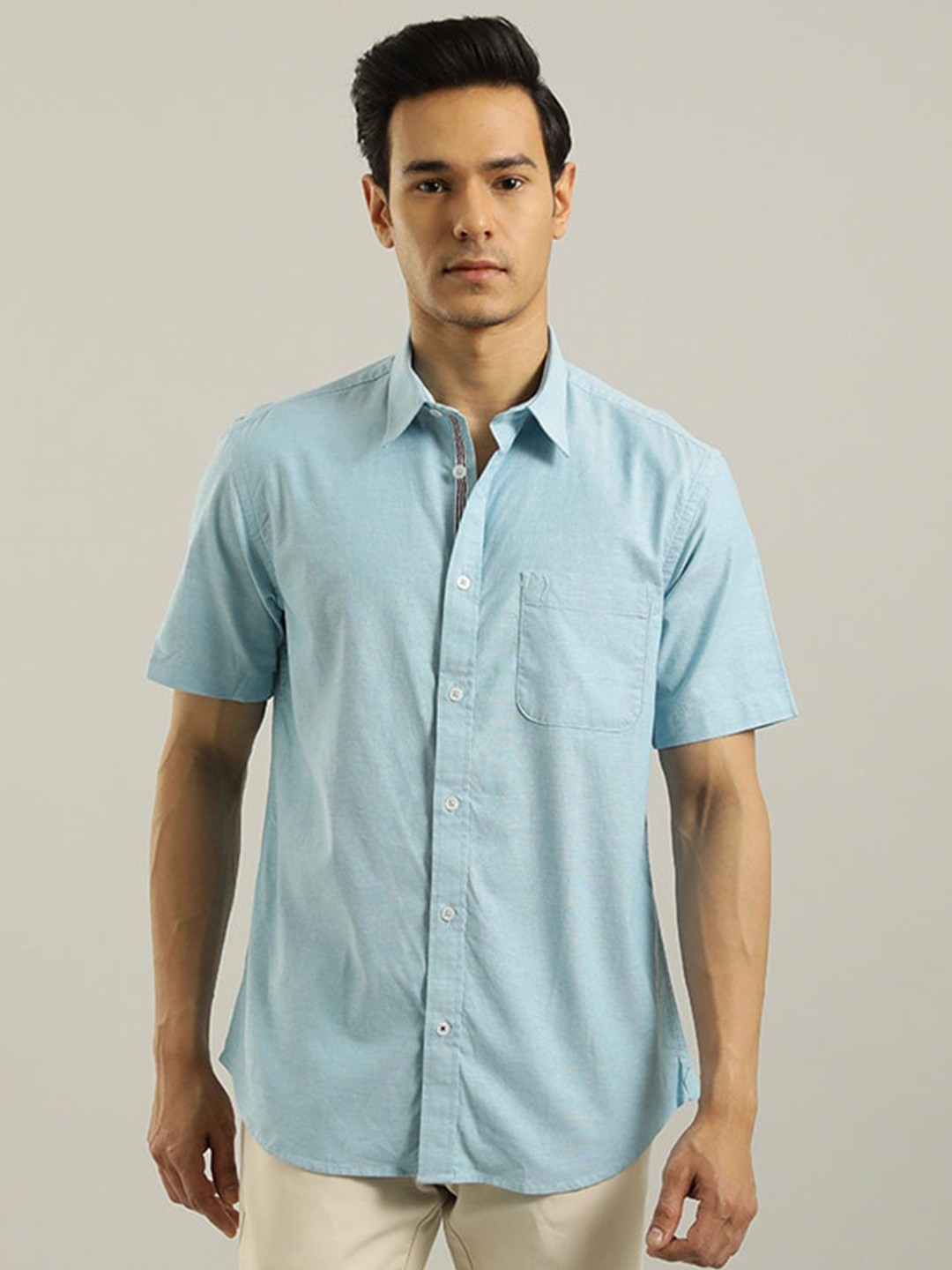

Indian Terrain Chiseled Fit Slim Fit Pure Cotton Casual Shirt, Blue