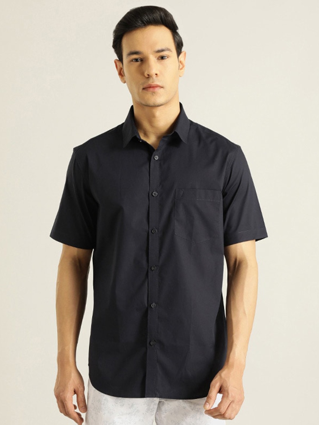 

Indian Terrain Spread Collar Chiseled Slim Fit Pure Cotton Casual Shirt, Blue