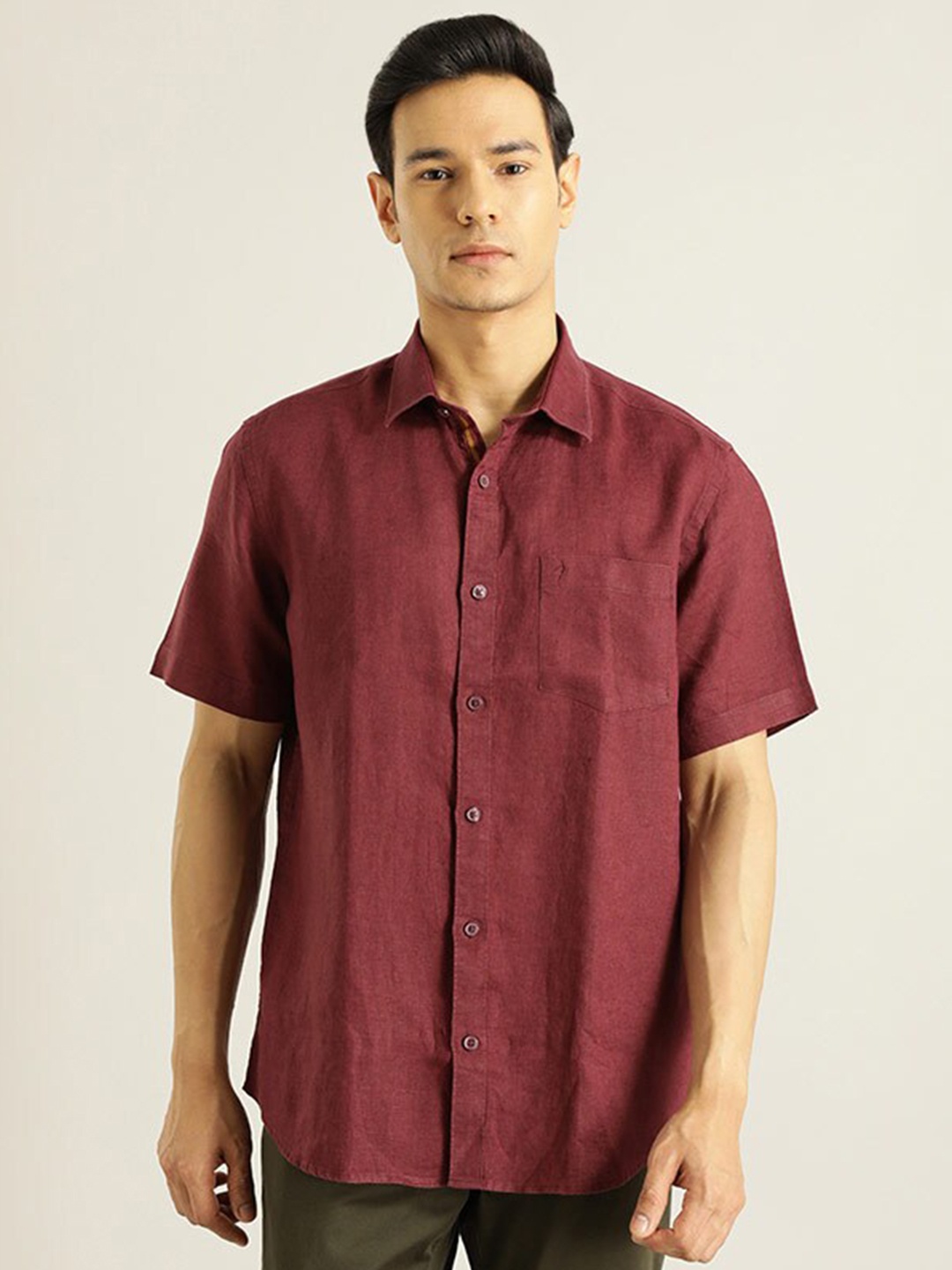 

Indian Terrain Chiseled Slim Fit Pure Cotton Casual Shirt, Burgundy