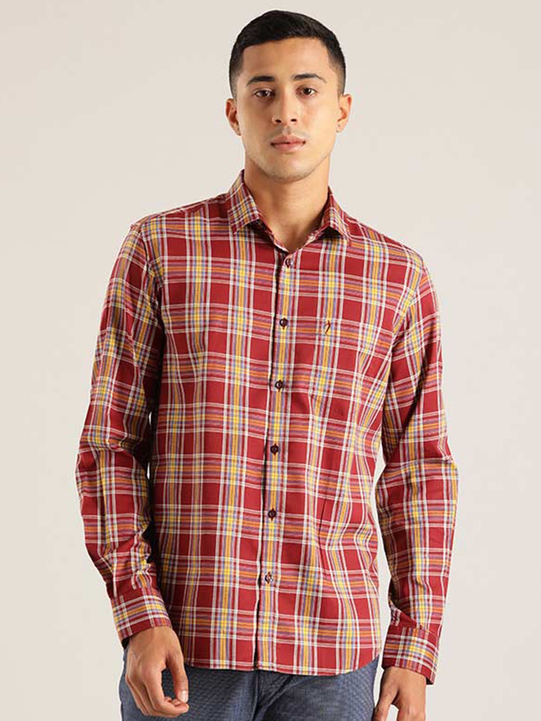 

Indian Terrain Chiseled Slim Fit Tartan Checked Pure Cotton Shirt, Rust