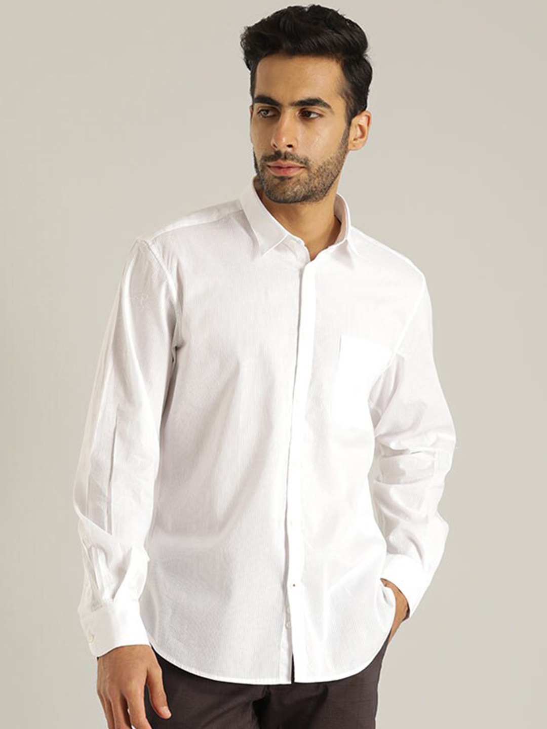 

Indian Terrain Chiseled Slim Fit Pure Cotton Shirt, White