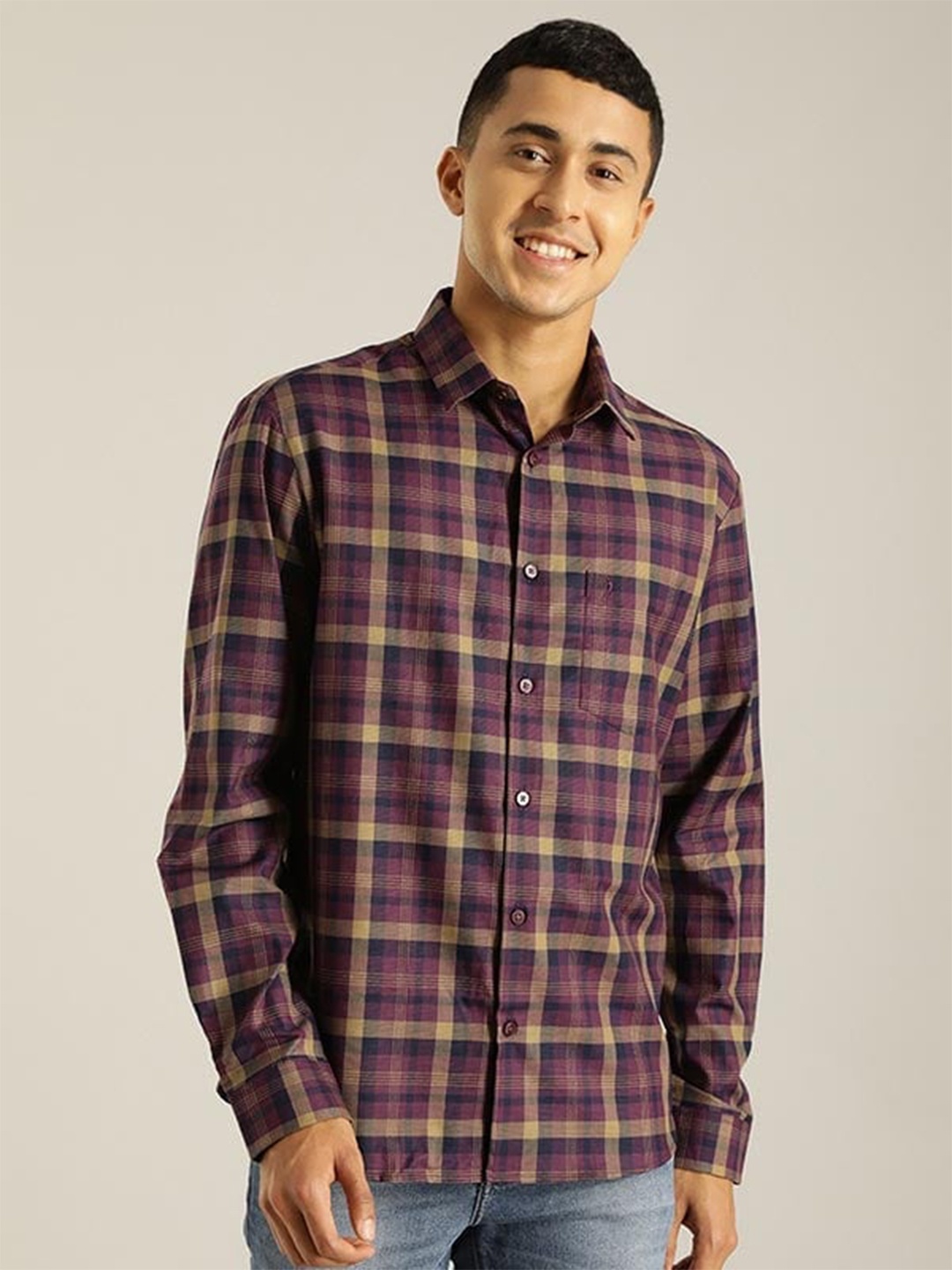 

Indian Terrain Chiseled Slim Fit Tartan Checked Cotton Shirt, Blue