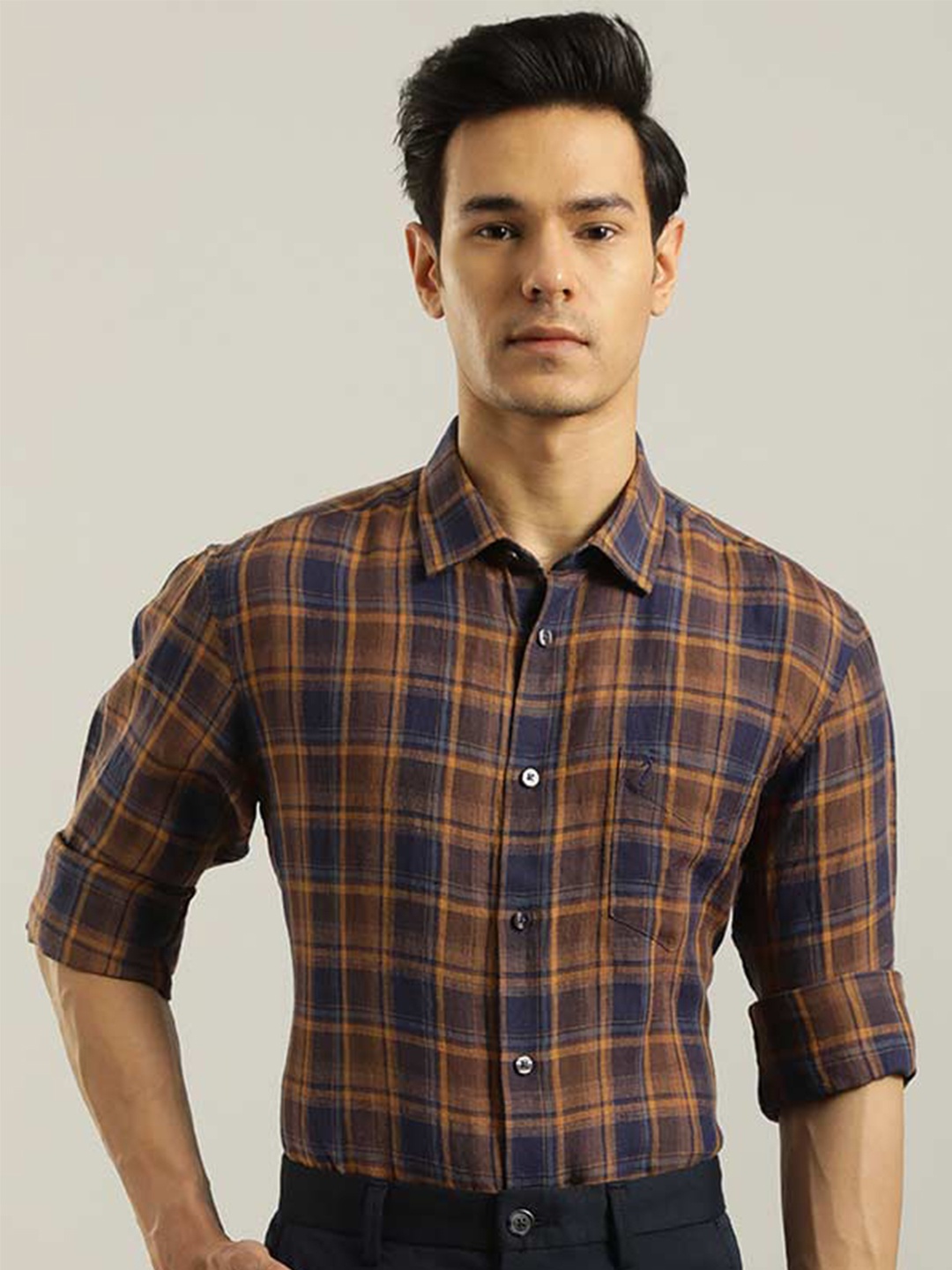 

Indian Terrain Chiseled Slim Fit Tartan Checked Opaque Pure Cotton Casual Shirt, Brown