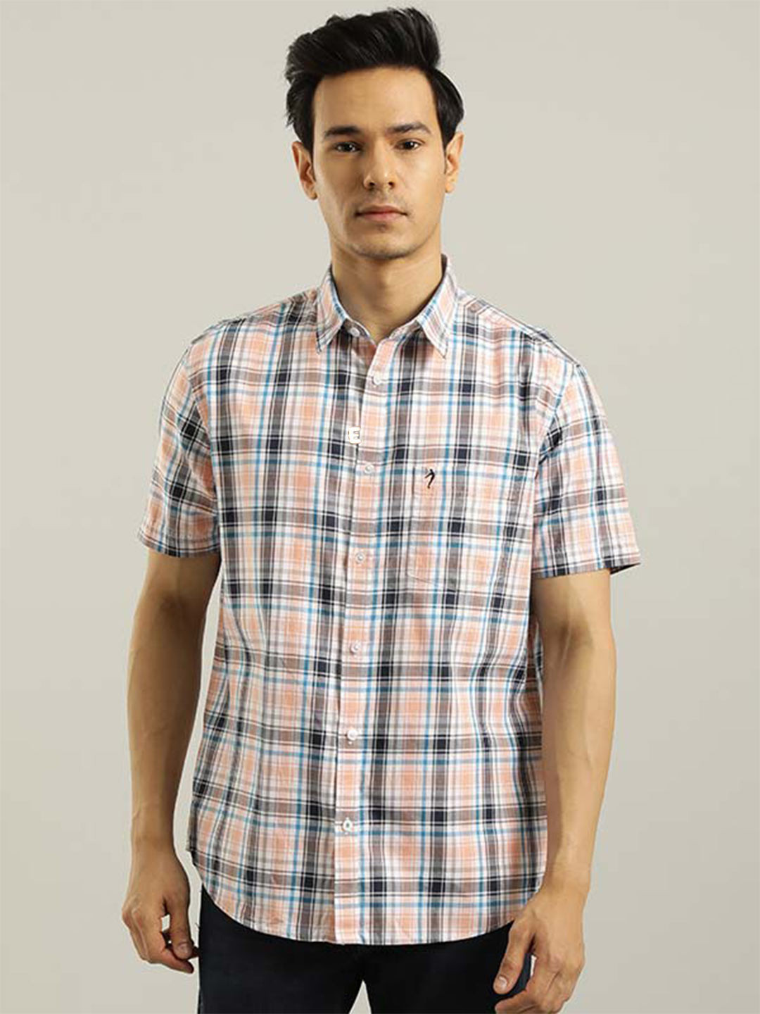 

Indian Terrain Chiseled Slim Fit Tartan Checked Pure Cotton Casual Shirt, Peach