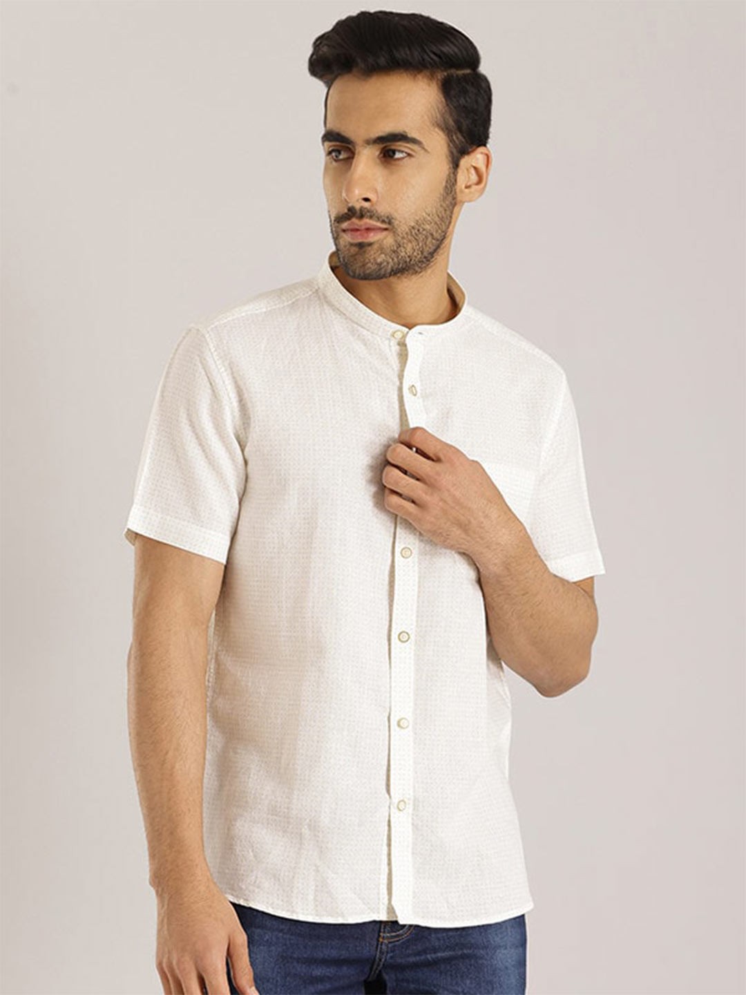 

Indian Terrain Chiseled Slim Fit Micro Ditsy Printed Pure Cotton Casual Shirt, White