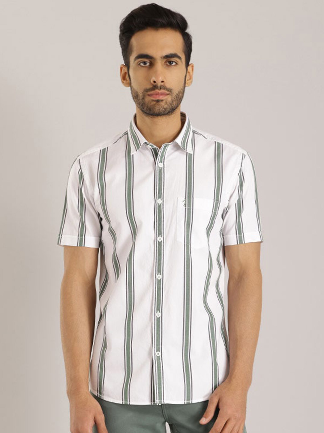 

Indian Terrain Chiseled Slim Fit Striped Pure Cotton Casual Shirt, White