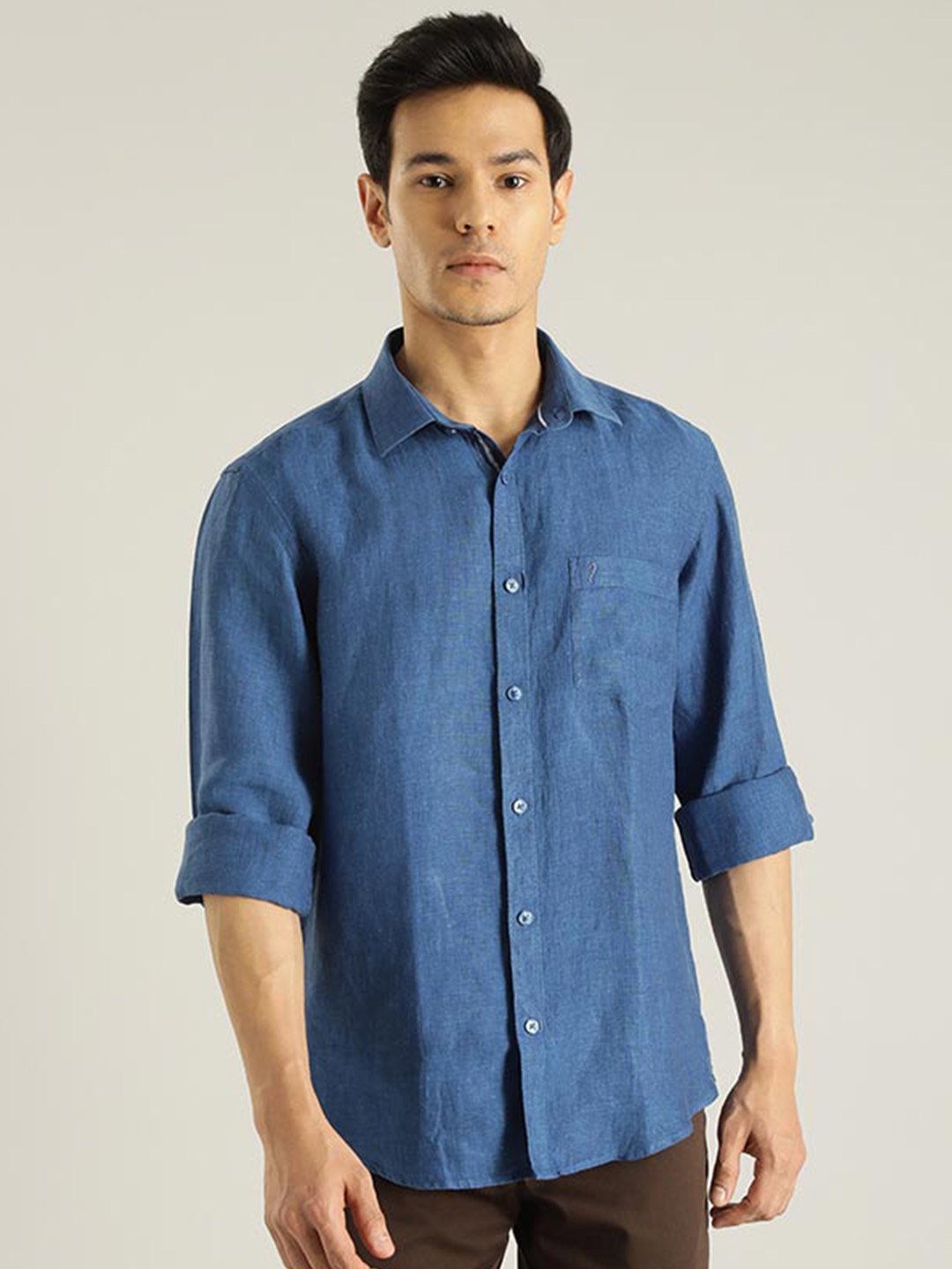 

Indian Terrain Chiseled Spread Collar Pure Cotton Slim Fit Casual Shirt, Blue
