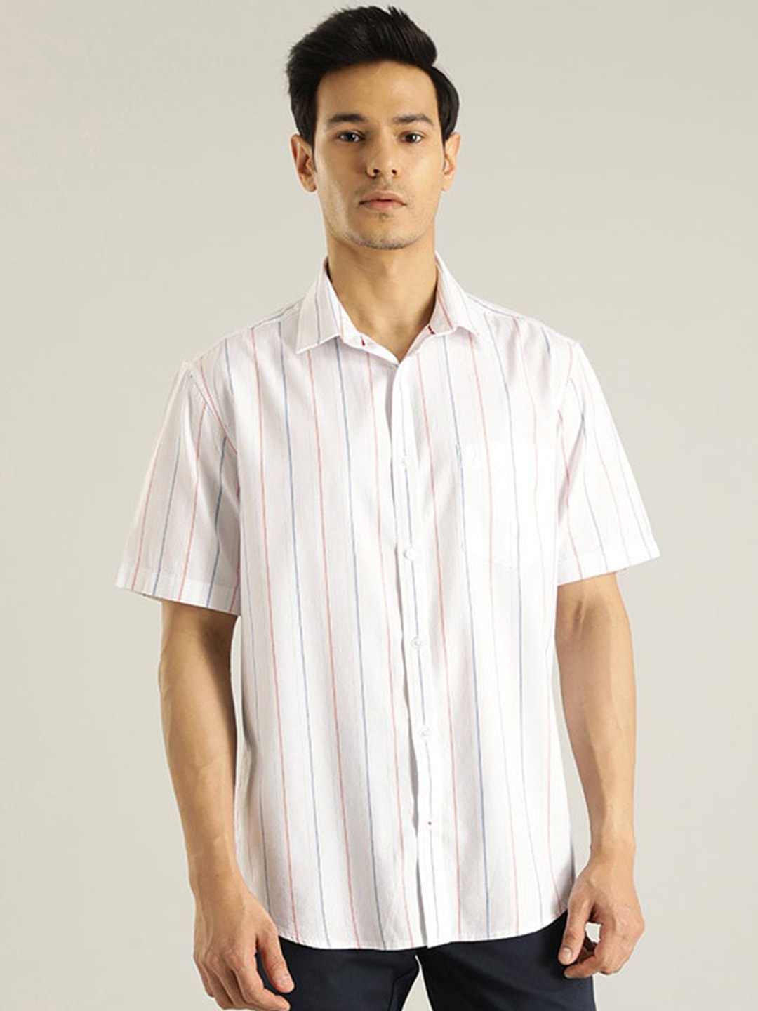 

Indian Terrain Chiseled Vertical Striped Pure Cotton Slim Fit Casual Shirt, White