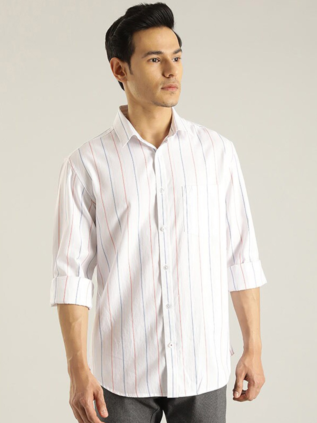 

Indian Terrain Chiseled Slim Fit Opaque Striped Casual Shirt, Yellow