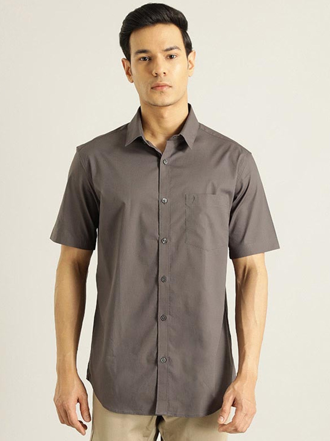 

Indian Terrain Chiseled Spread Collar Pure Cotton Slim Fit Casual Shirt, Grey