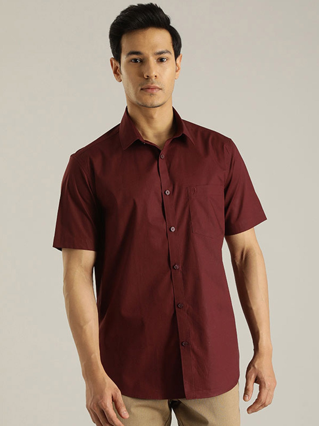 

Indian Terrain Chiseled Slim Fit Casual Pure Cotton Shirt, Red