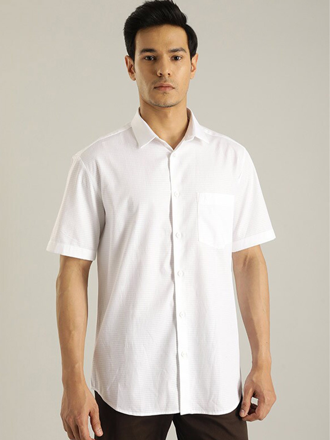 

Indian Terrain Chiseled Slim Fit Micro Checks Pure Cotton Casual Shirt, White