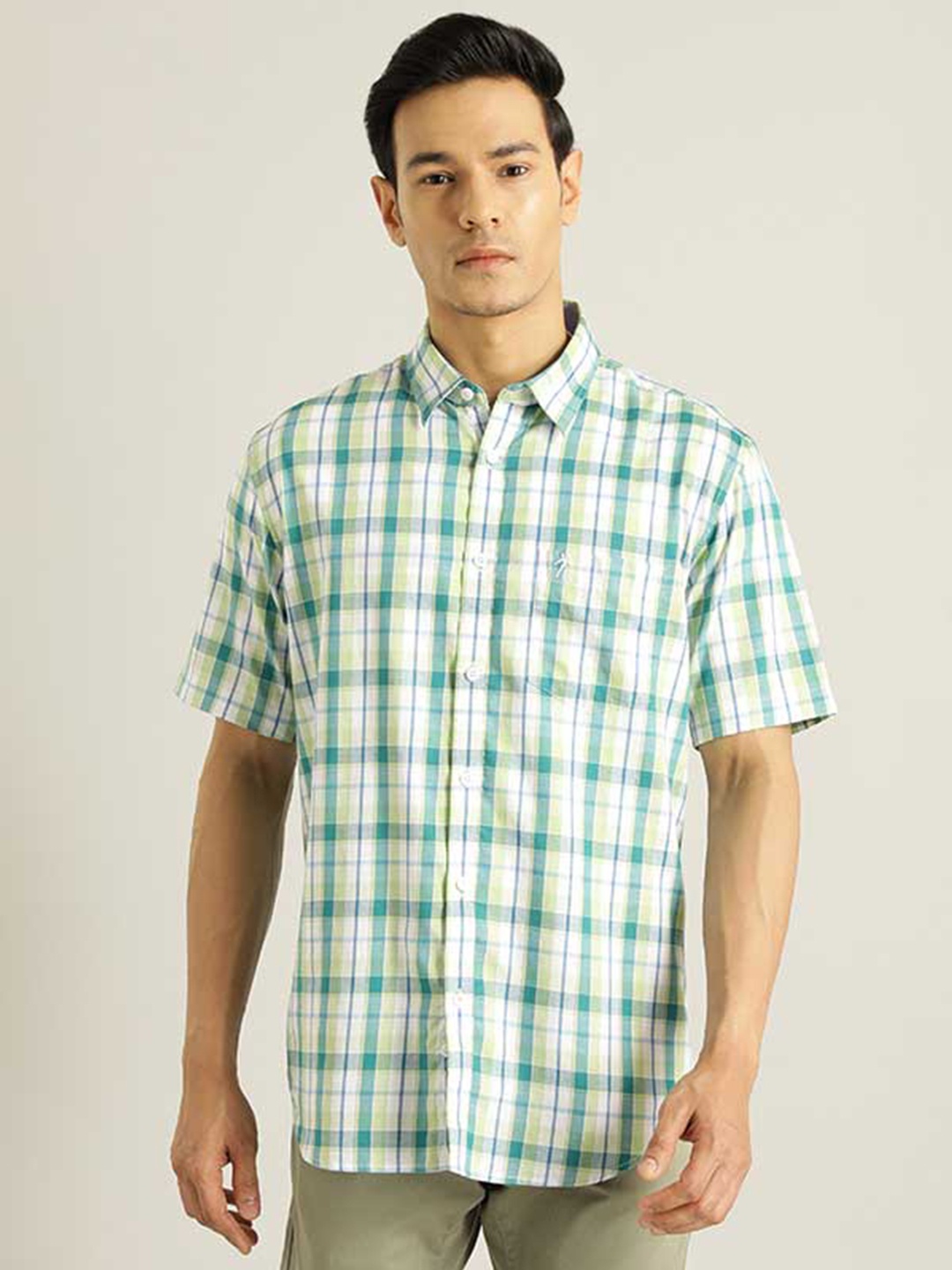 

Indian Terrain Chiseled Slim Fit Tartan Checks Pure Cotton Casual Shirt, Green