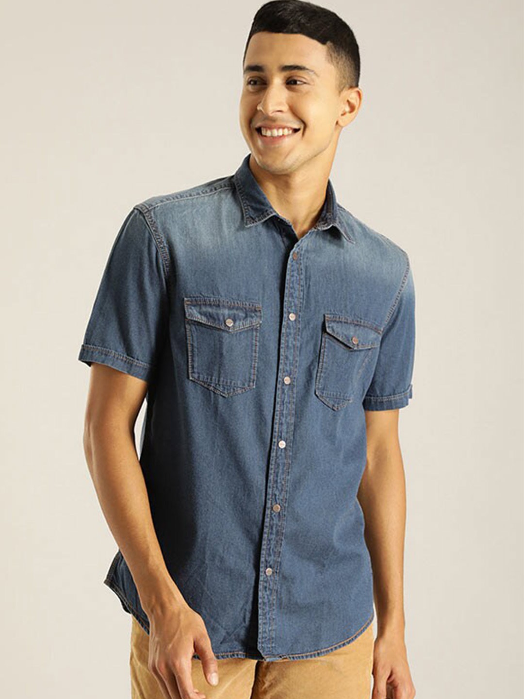 

Indian Terrain Chiseled Slim Fit Pure Cotton Casual Shirt, Blue
