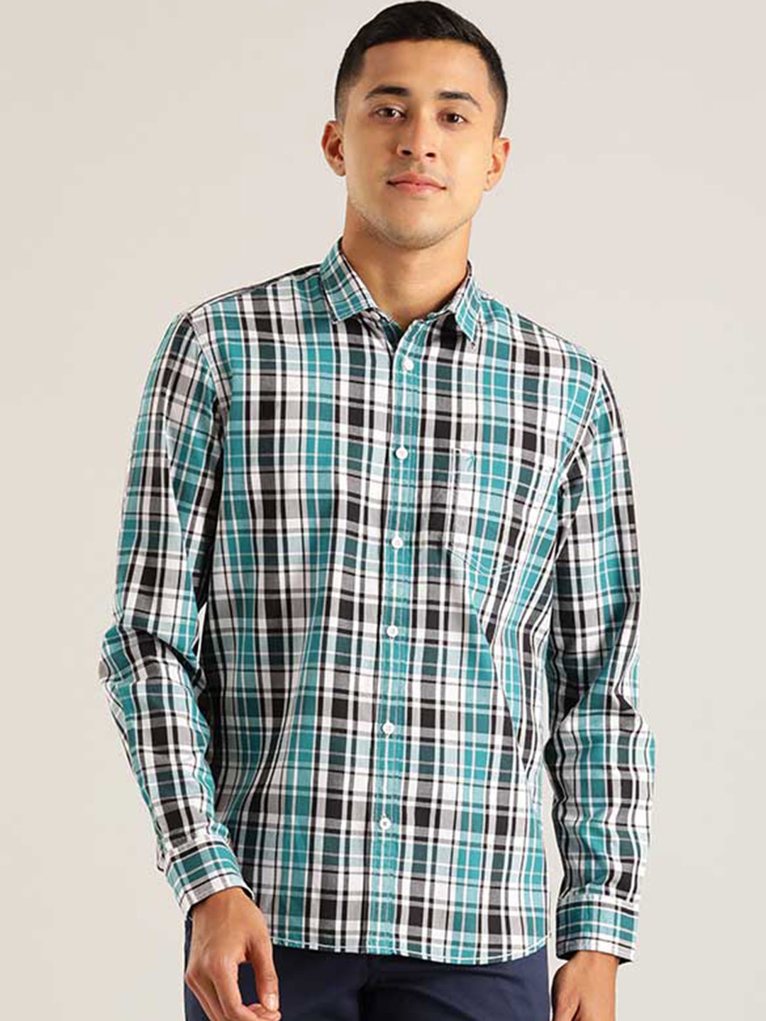 

Indian Terrain Chiseled Slim Fit Tartan Checks Pure Cotton Casual Shirt, Green