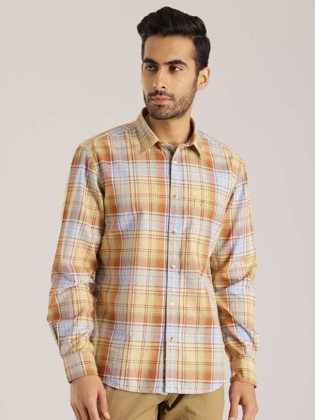 

Indian Terrain Chiseled Checked Slim Fit Spread Collar Cotton Casual Shirt, Brown