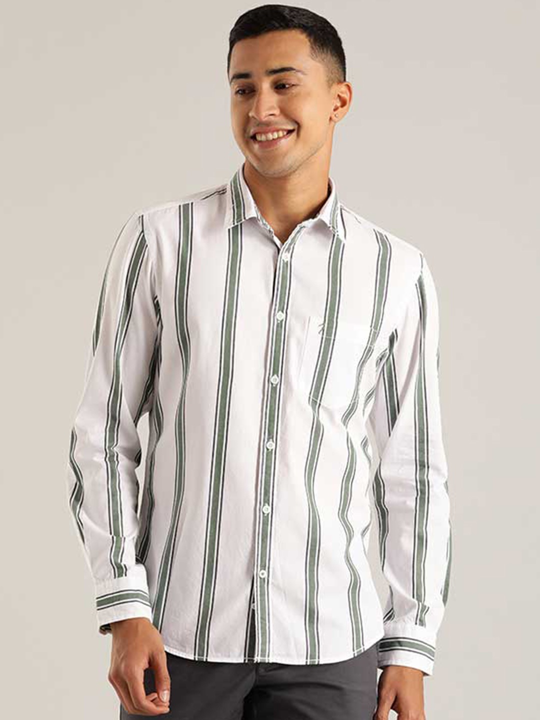 

Indian Terrain Chiseled Striped Slim Fit Spread Collar Cotton Casual Shirt, White