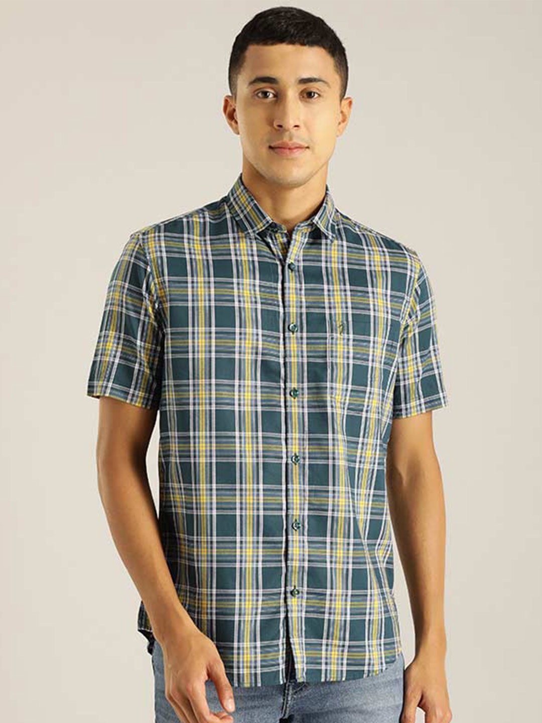 

Indian Terrain Chiseled Slim Fit Tartan Checked Casual Shirt, Yellow