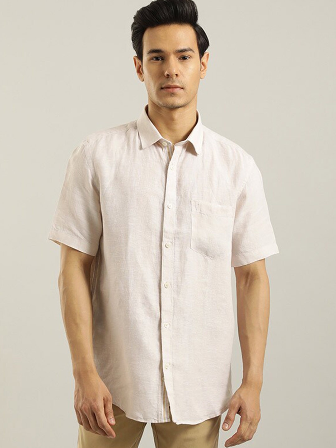 

Indian Terrain Chiseled Slim Fit Spread Collar Cotton Casual Shirt, Off white