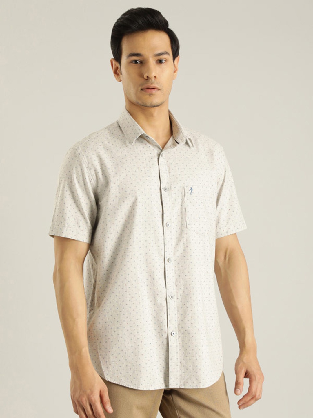

Indian Terrain Chiseled Micro or Ditsy Printed Slim Fit Spread Collar Cotton Casual Shirt, Off white