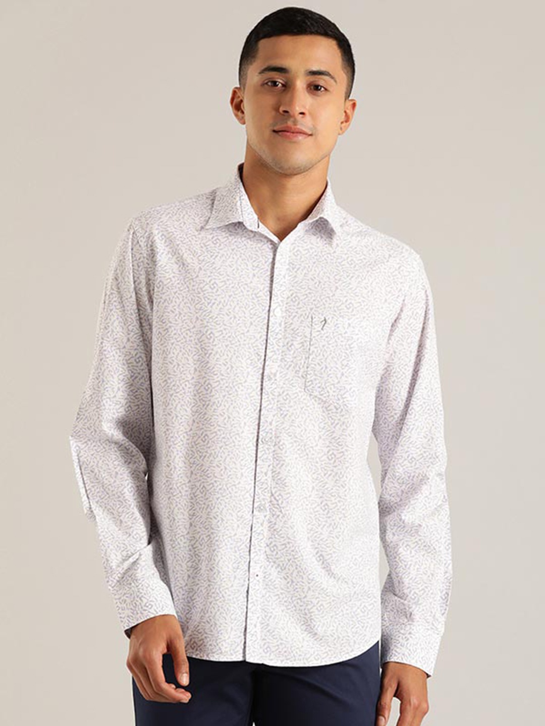 

Indian Terrain Chiseled Micro or Ditsy Printed Slim Fit Spread Collar Cotton Casual Shirt, White