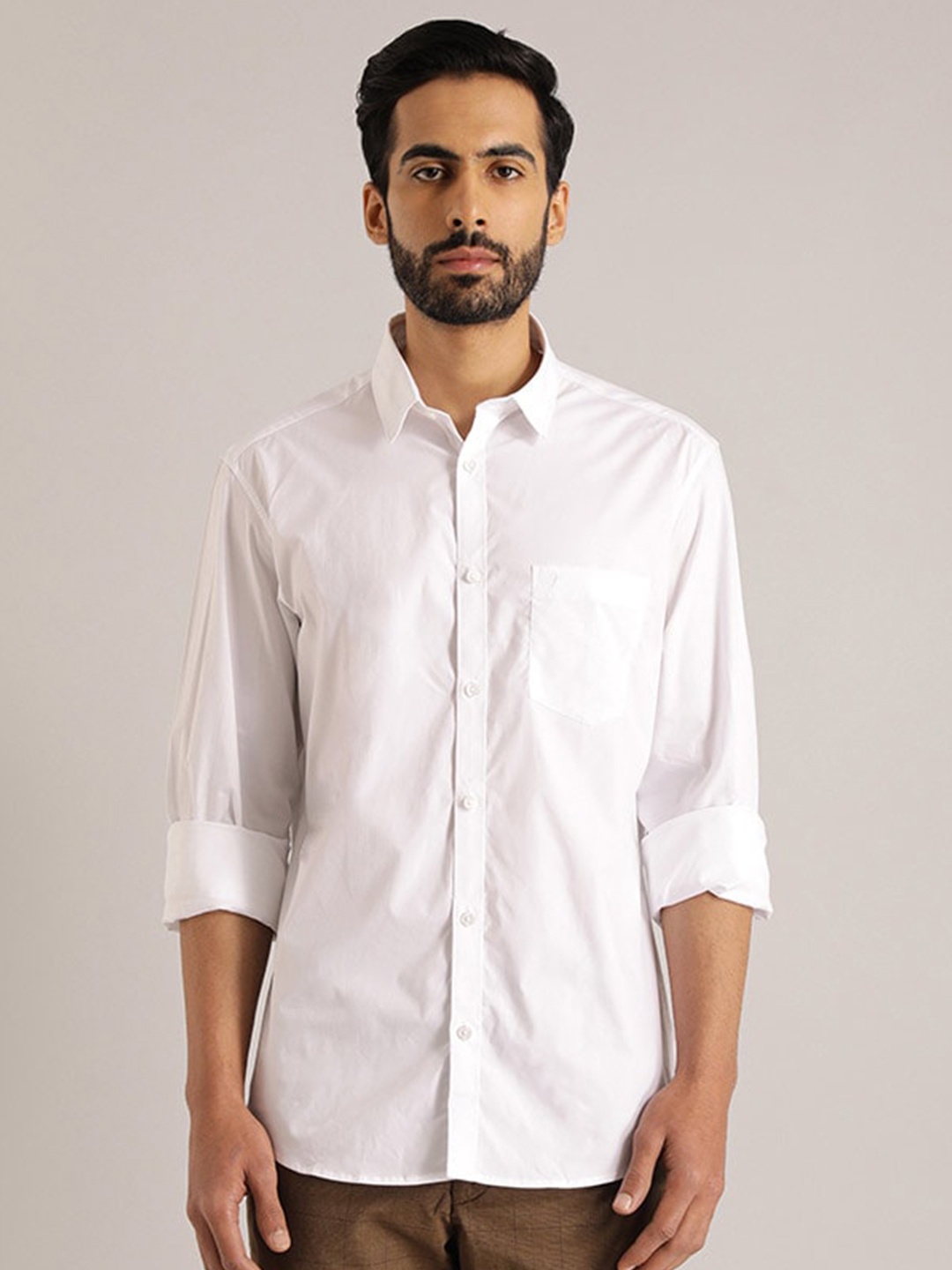

Indian Terrain Chiseled Slim Fit Pure Cotton Shirt, White