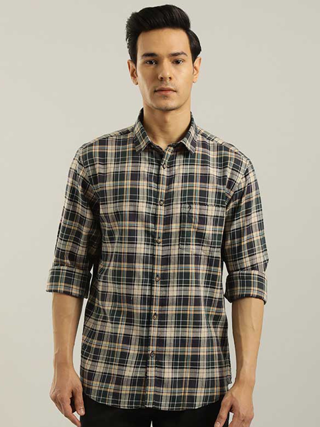 

Indian Terrain Chiseled Tartan Checks Slim Fit Casual Shirt, Green