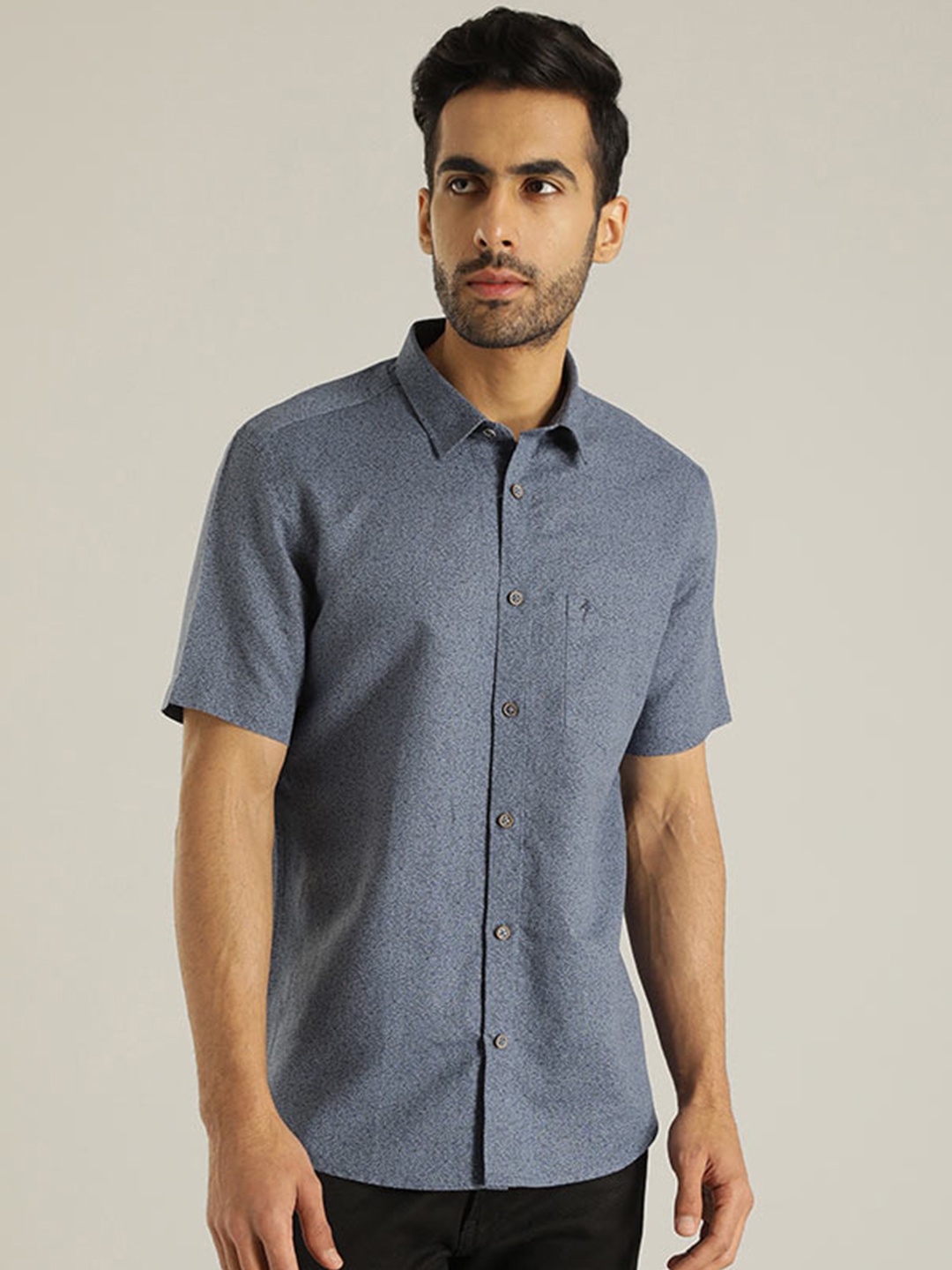 

Indian Terrain Chiseled Slim Fit Opaque Printed Casual Shirt, Blue