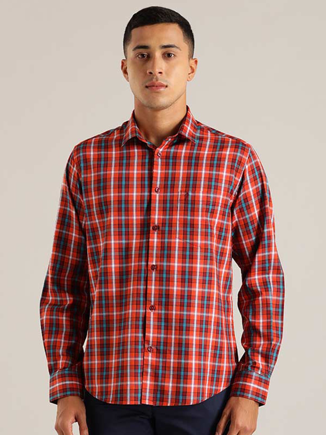 

Indian Terrain Chiseled Slim Fit Checked Cotton Casual Shirt, Red