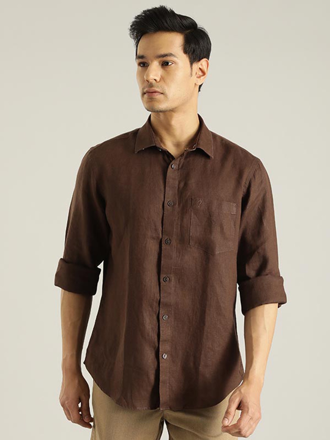 

Indian Terrain Chiseled Slim Fit Opaque Casual Pure Cotton Shirt, Brown