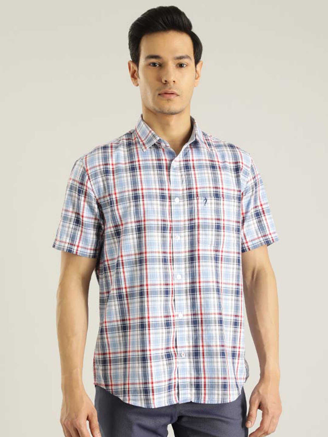 

Indian Terrain Chiseled Slim Fit Tartan Checked Pure Cotton Casual Shirt, Blue